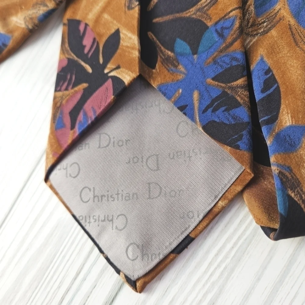 Christian Dior Brown Multi Abstract Floral Wide Necktie
